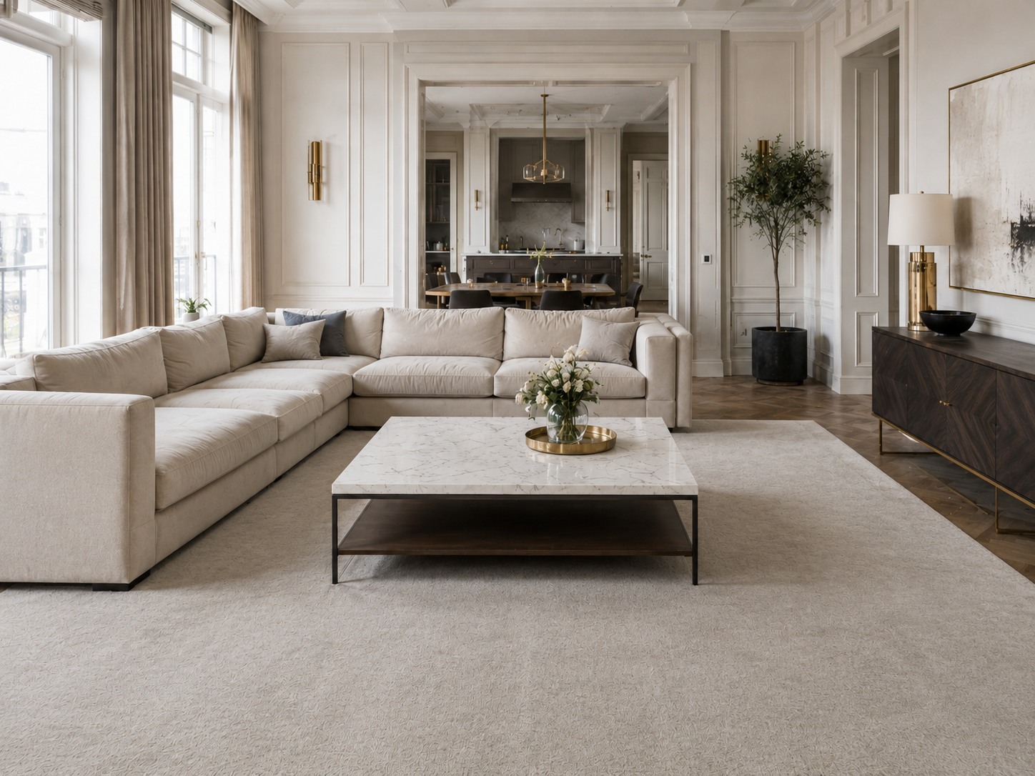 A prepared neutral living room interior
